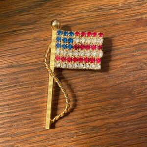 Patriotic Flag Brooch with Rhinestones
